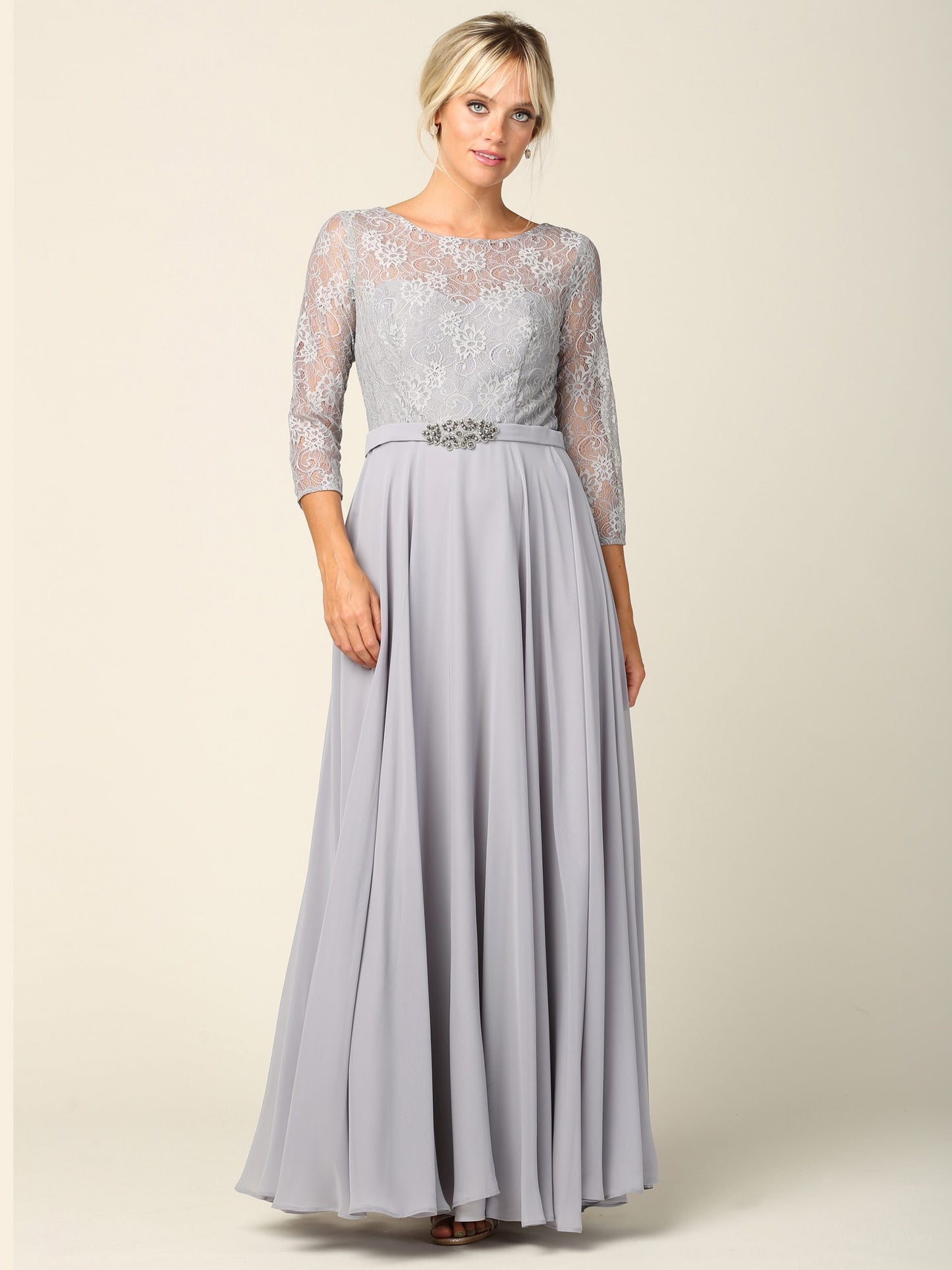 EA24-3227 Mama 3/4 Sleeve Lace And Chiffon Gown