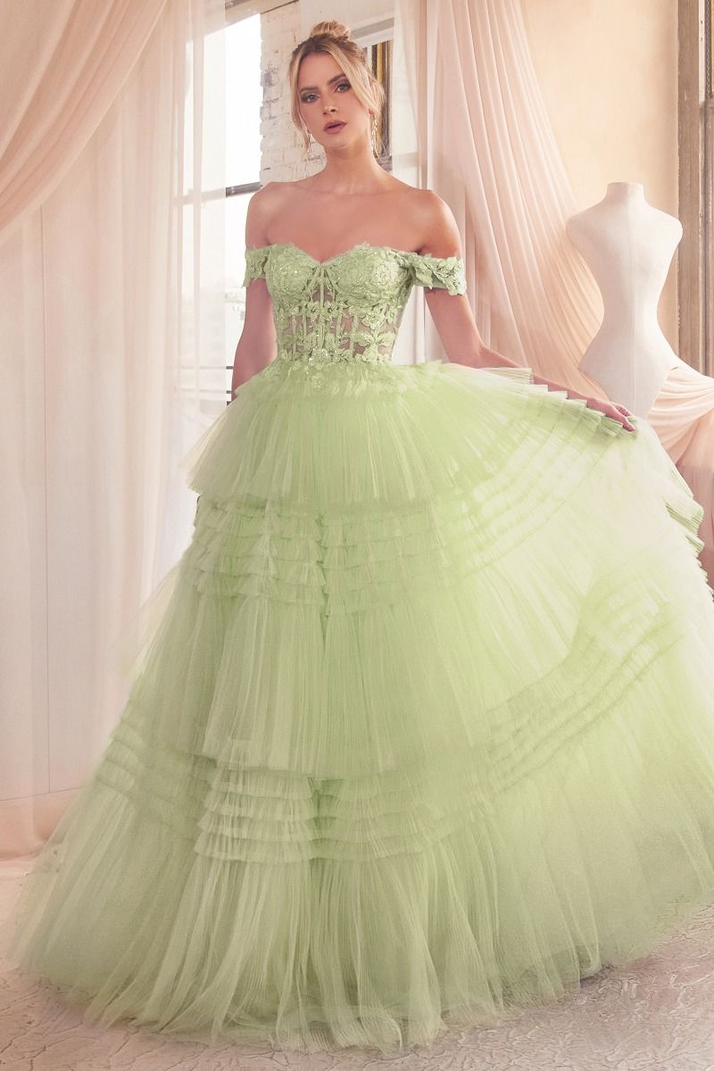 CD24-9315 PLEATED TULLE BALL GOWN