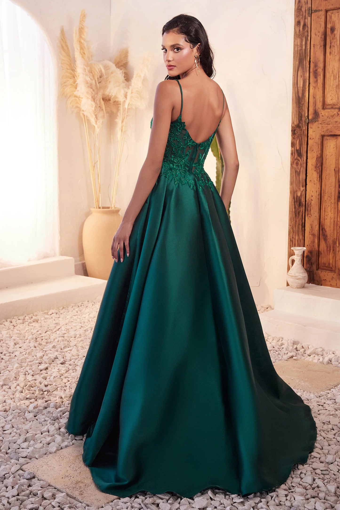 CD24-C145 MIKADO EMERALD BALL GOWN WITH LACE DETAILS