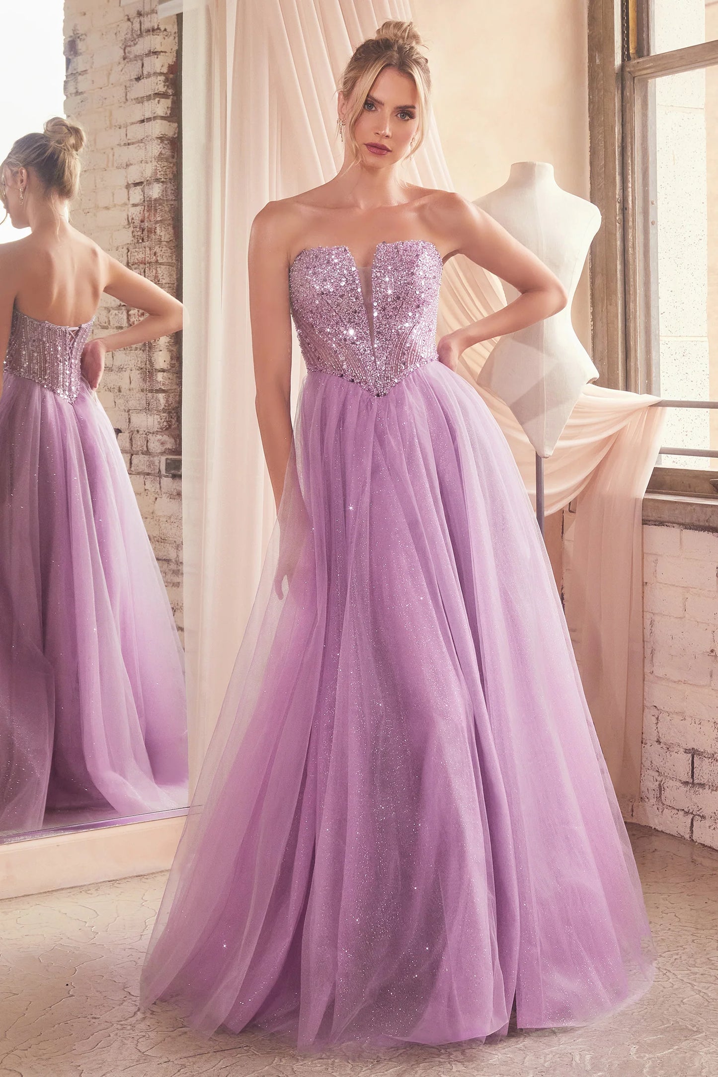 CD24-CD0217 EMBELLISHED STRAPLESS A-LINE TULLE GOWN