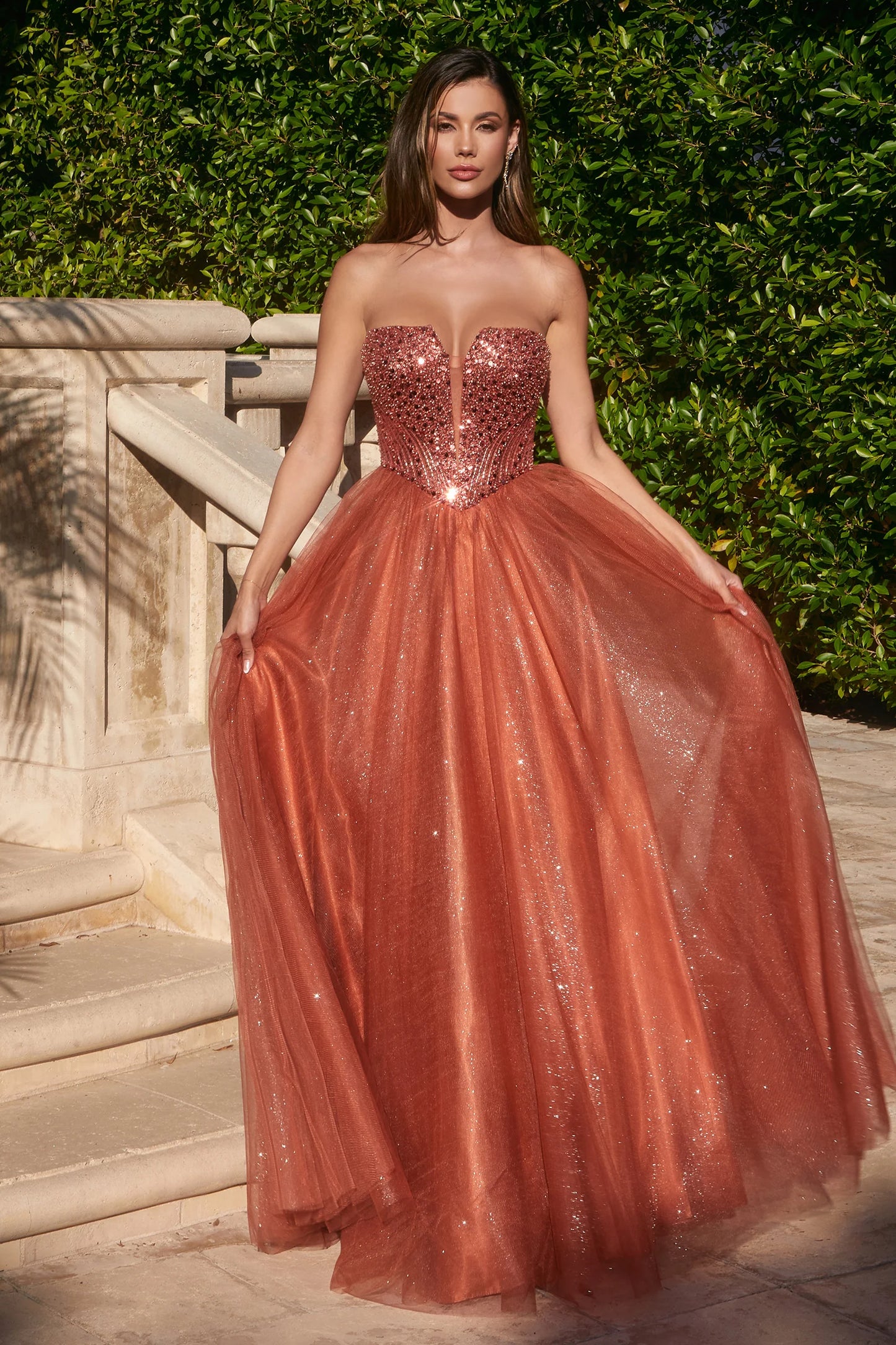 CD24-CD0217 EMBELLISHED STRAPLESS A-LINE TULLE GOWN