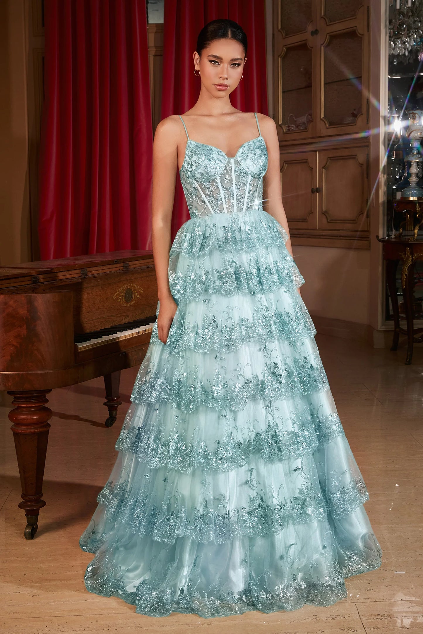CD24-KV1108 LAYERED SEQUIN BALL GOWN