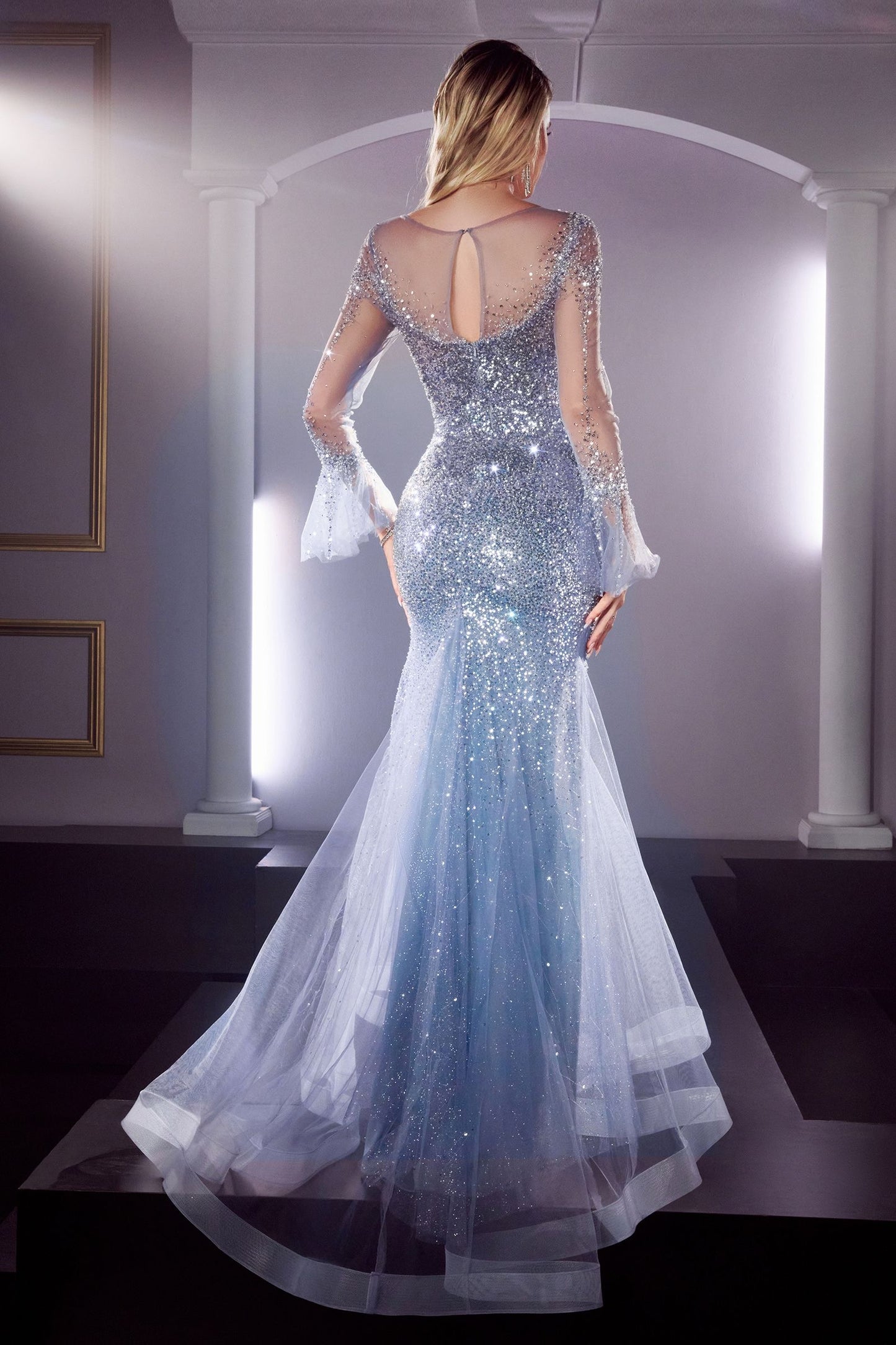 CD24-CB122 LONG BELL SLEEVE EMBELLISHED GOWN