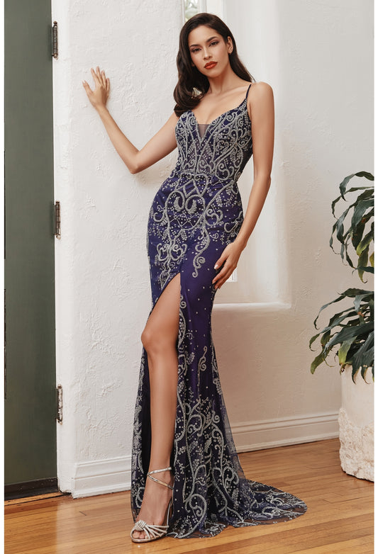 CIND-J837 FITTED MERMAID GOWN WITH EMBELLISHMENT